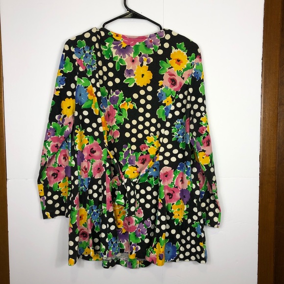 Vintage Polka Dot Floral Button Down Blouse Sz L - Picture 8 of 8